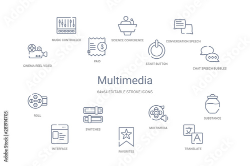 multimedia concept 14 outline icons