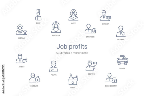 job profits concept 14 outline icons