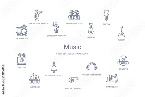 music concept 14 outline icons