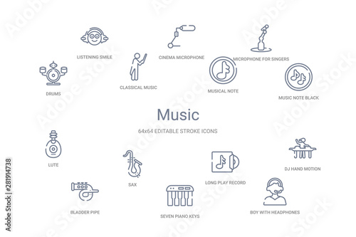 music concept 14 outline icons