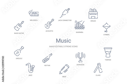 music concept 14 outline icons