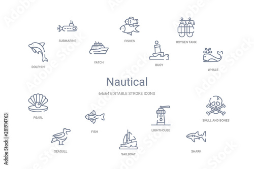 nautical concept 14 outline icons