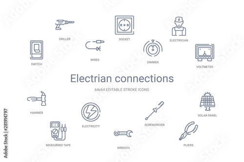 electrian connections concept 14 outline icons