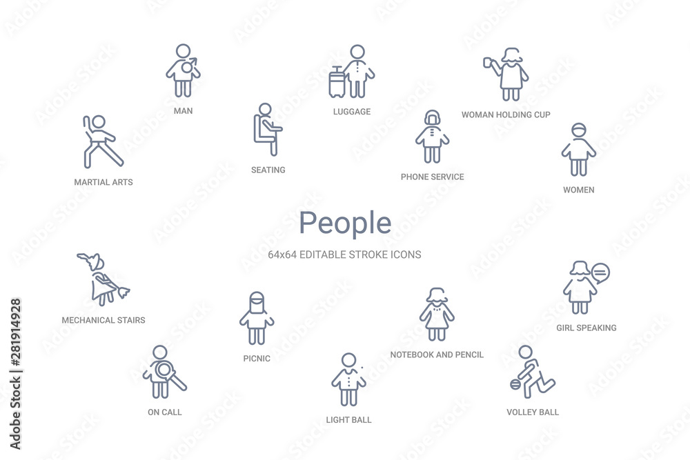 people concept 14 outline icons people concept 14 outline icons