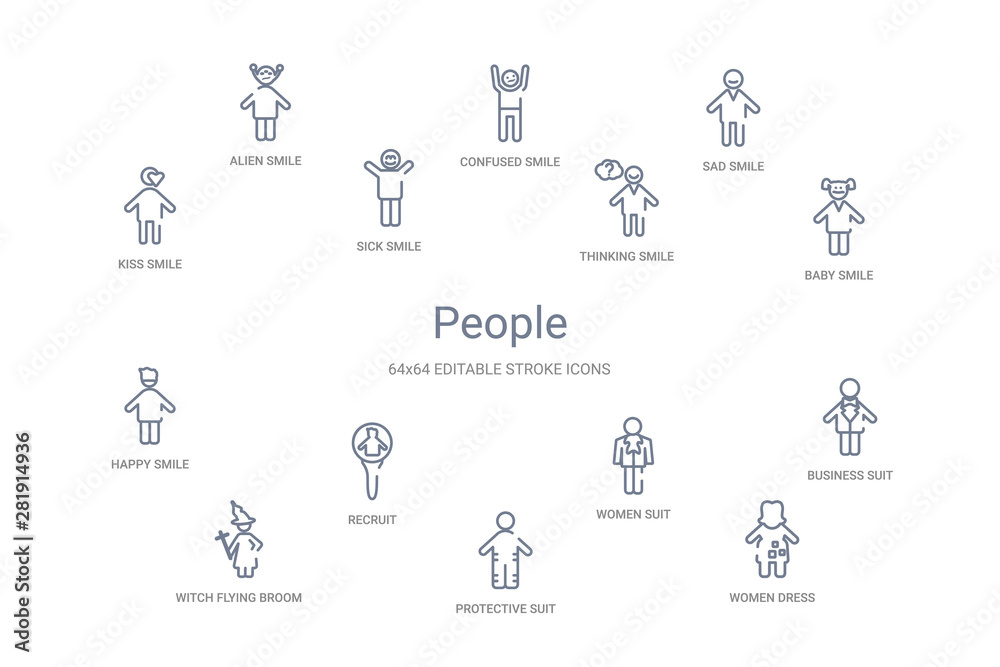 people concept 14 outline icons