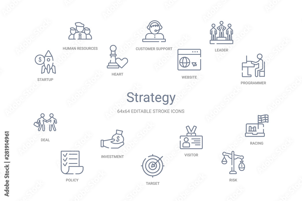 strategy concept 14 outline icons
