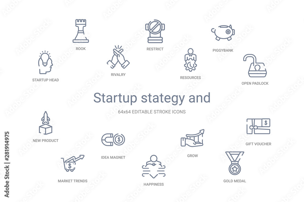 startup stategy and concept 14 outline icons startup stategy and concept 14 outline icons