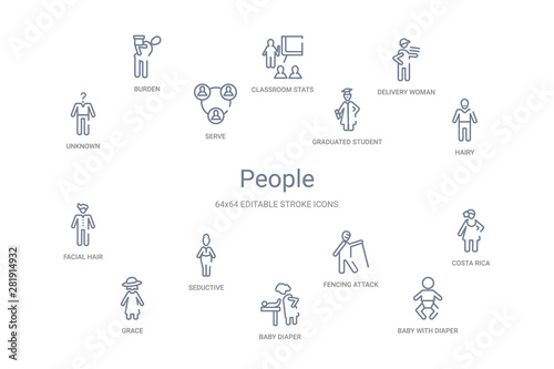 people concept 14 outline icons