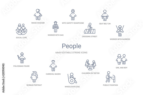 people concept 14 outline icons