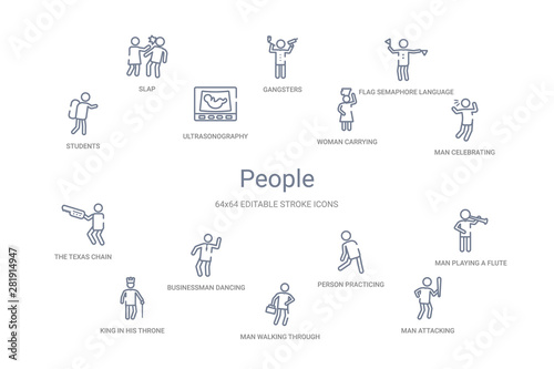 people concept 14 outline icons