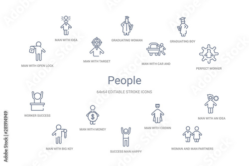 people concept 14 outline icons