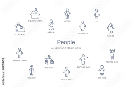 people concept 14 outline icons