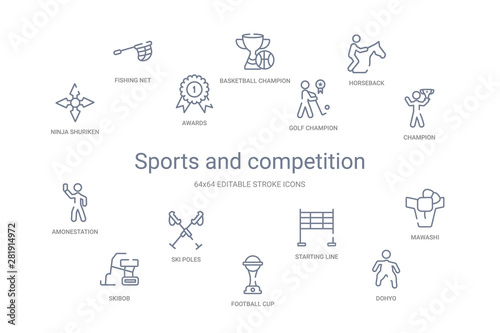 sports and competition concept 14 outline icons