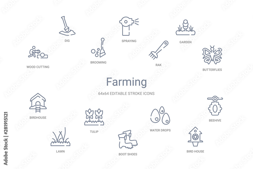farming concept 14 outline icons
