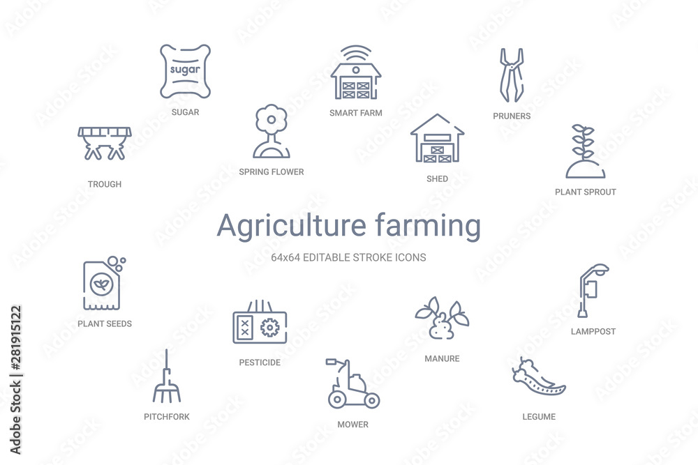 agriculture farming concept 14 outline icons agriculture farming concept 14 outline icons
