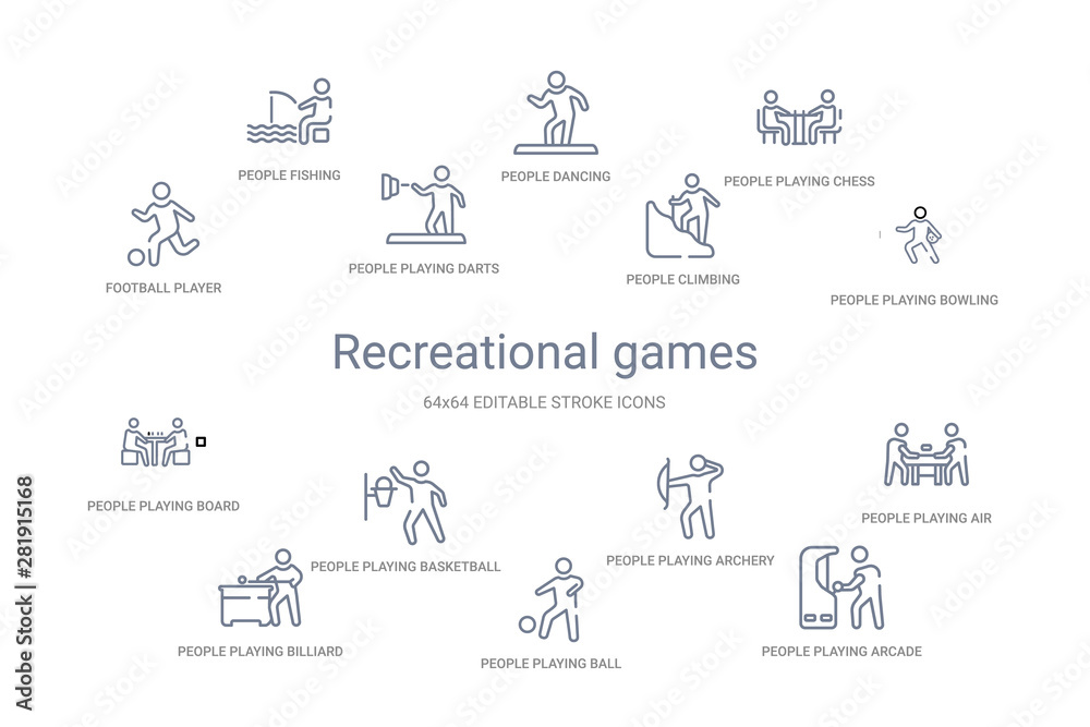 recreational games concept 14 outline icons
