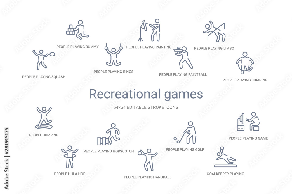 recreational games concept 14 outline icons
