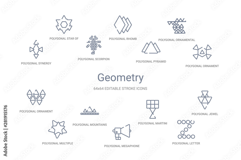 geometry concept 14 outline icons geometry concept 14 outline icons