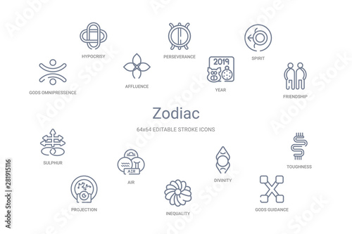 zodiac concept 14 outline icons © zaurrahimov