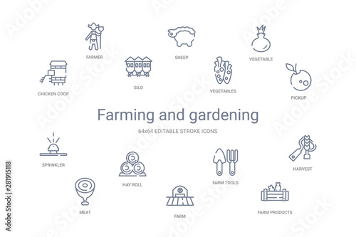 farming and gardening concept 14 outline icons