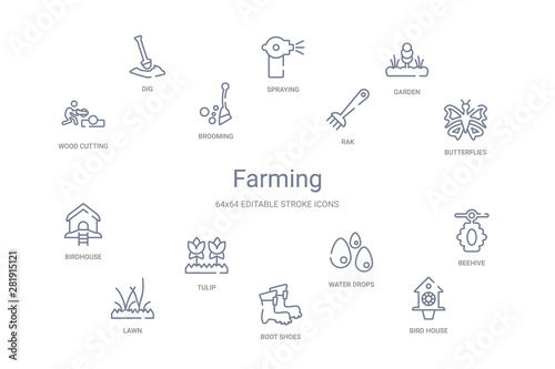 farming concept 14 outline icons