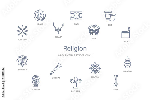 religion concept 14 outline icons