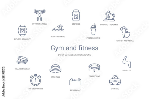 gym and fitness concept 14 outline icons