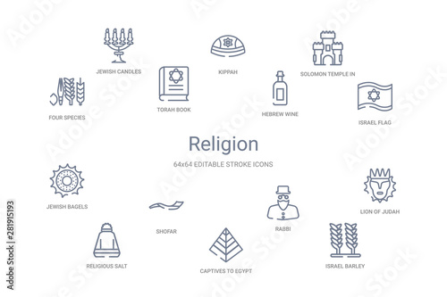 religion concept 14 outline icons