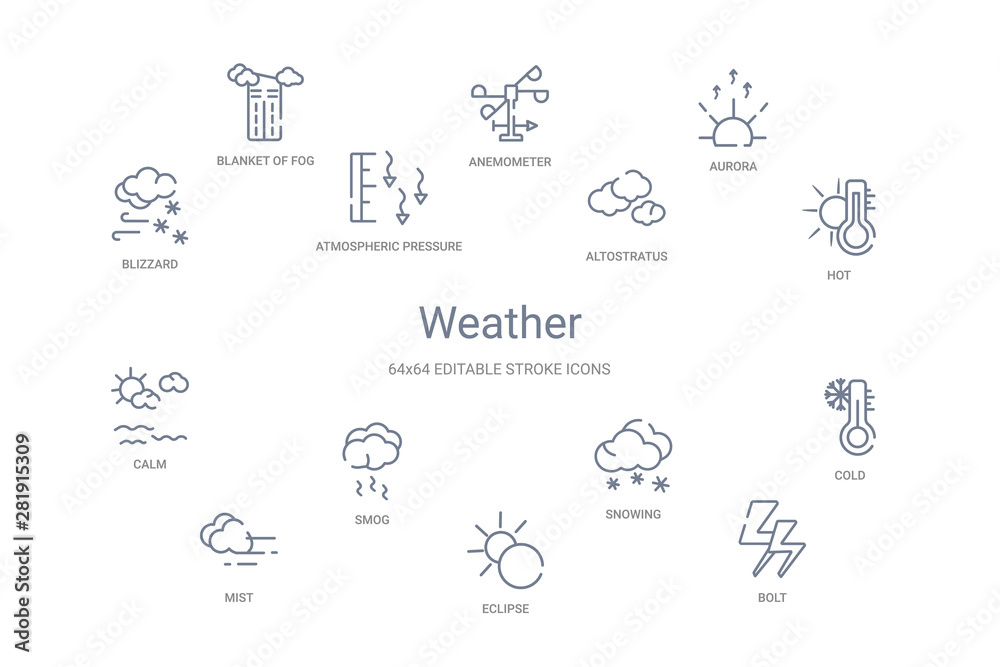 weather concept 14 outline icons weather concept 14 outline icons