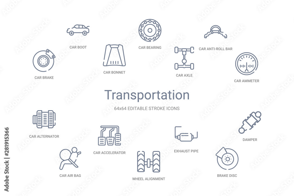 transportation concept 14 outline icons