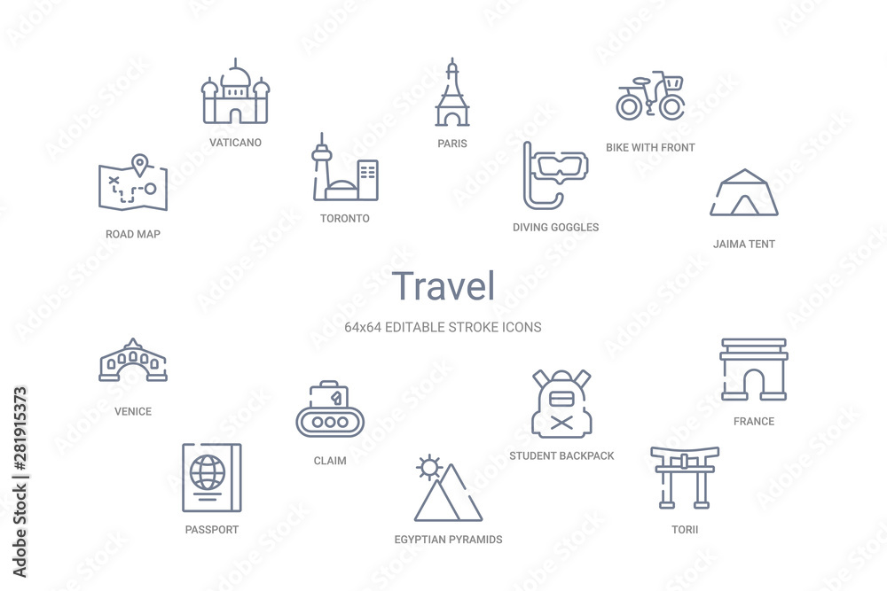 travel concept 14 outline icons travel concept 14 outline icons