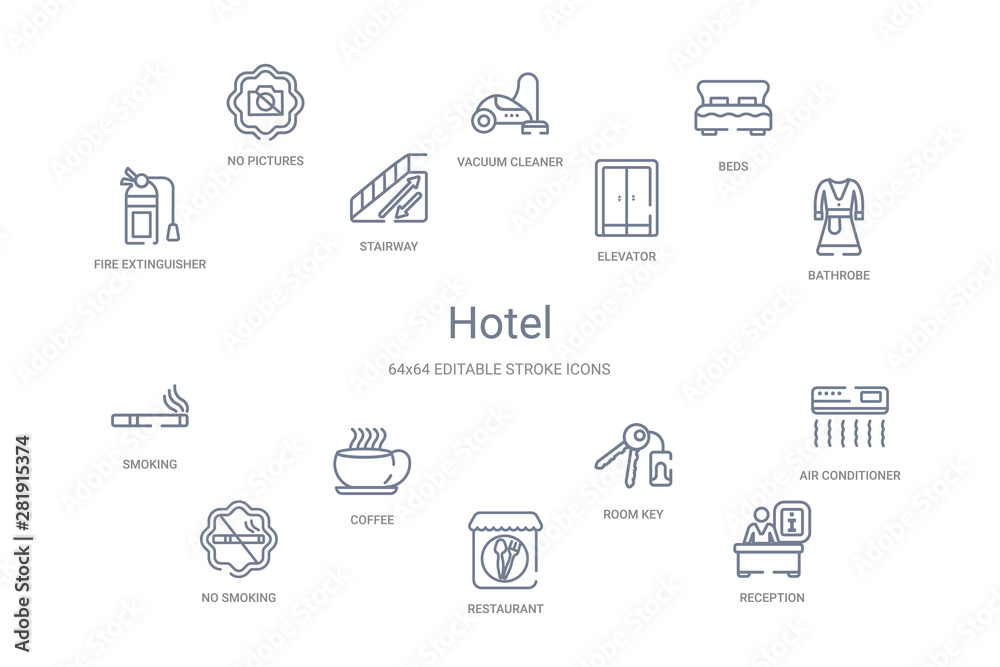 hotel concept 14 outline icons