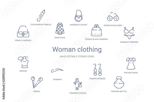woman clothing concept 14 outline icons