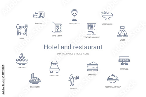 hotel and restaurant concept 14 outline icons