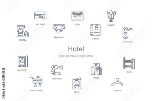 hotel concept 14 outline icons