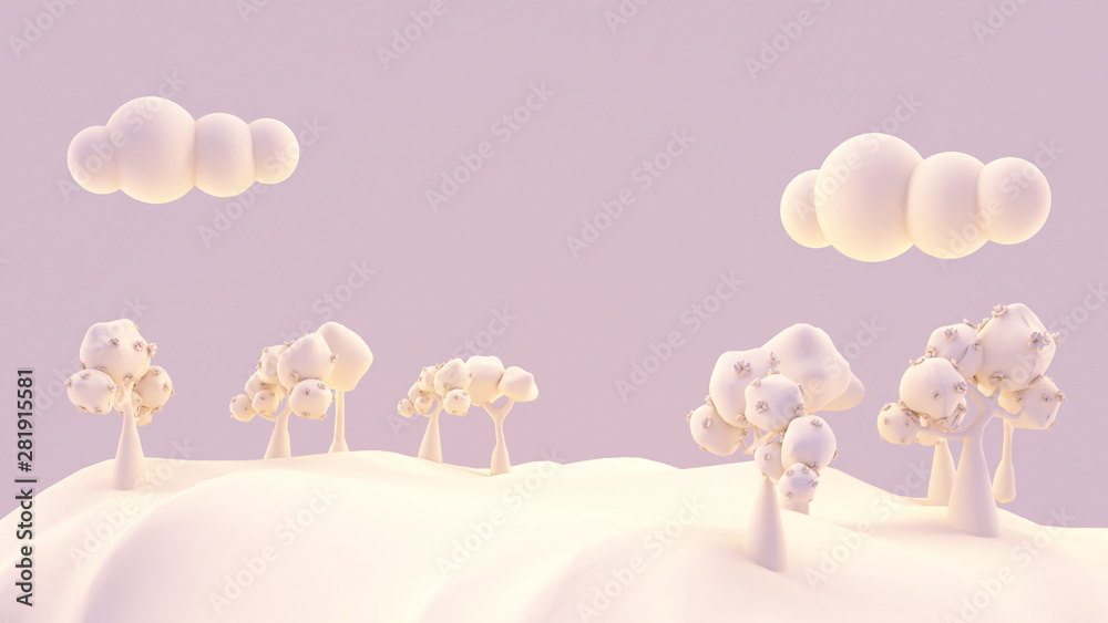 3d render cherry blossom mountain miniature.