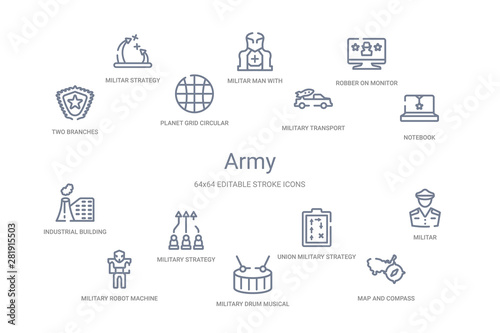 army concept 14 outline icons © zaurrahimov
