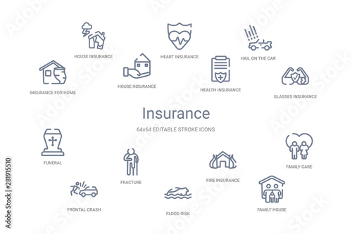 insurance concept 14 outline icons