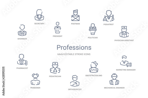 professions concept 14 outline icons