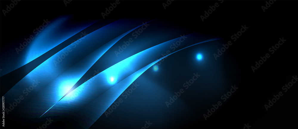 Dark background with neon color waves, vector template