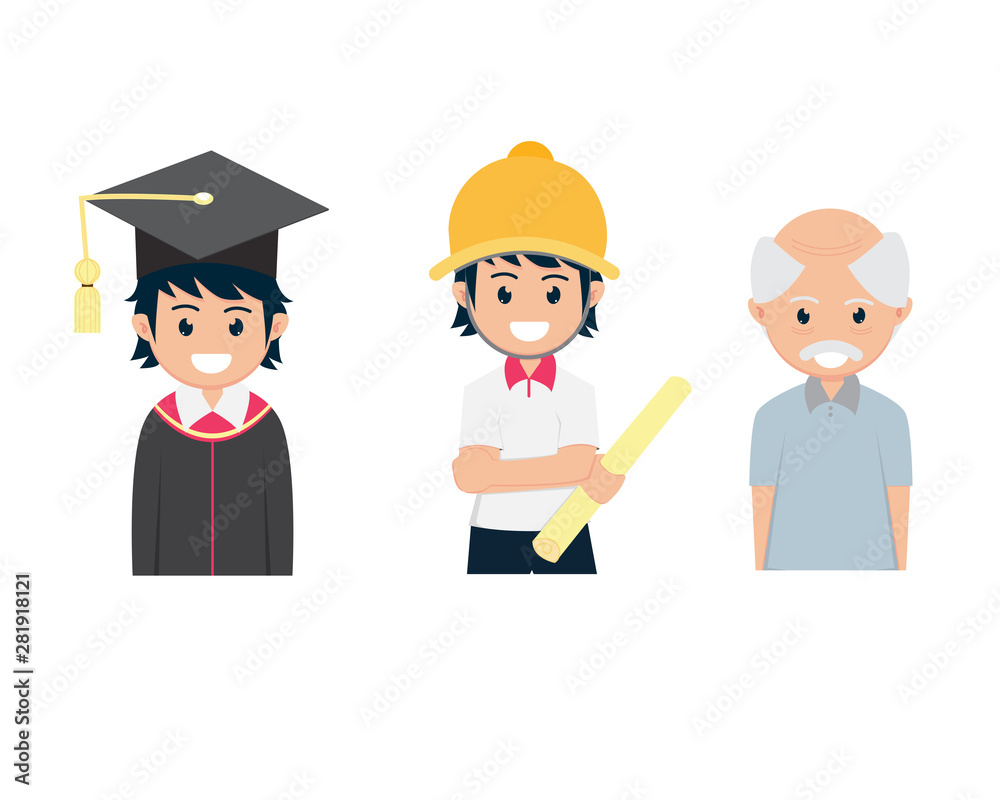 Three Flat Cartoon Graduated from College Engineering work And Old Man Three Flat Cartoon Graduated from College Engineering work And Old Man