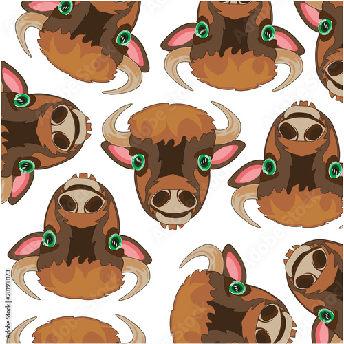 Mug animal bison on white background is insulated