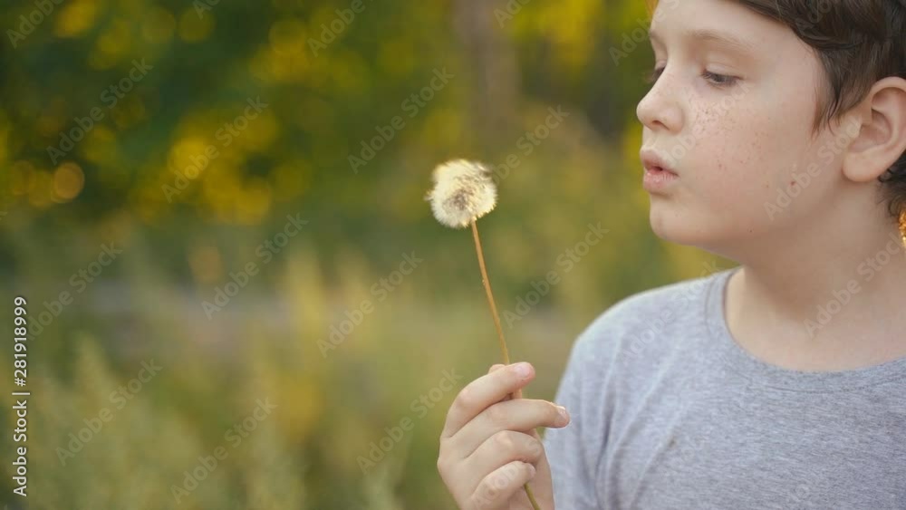 Little child with blowing dandelion. Spring outdoors background. Slow motion. Little child with blowing dandelion. Spring outdoors background. Slow motion.