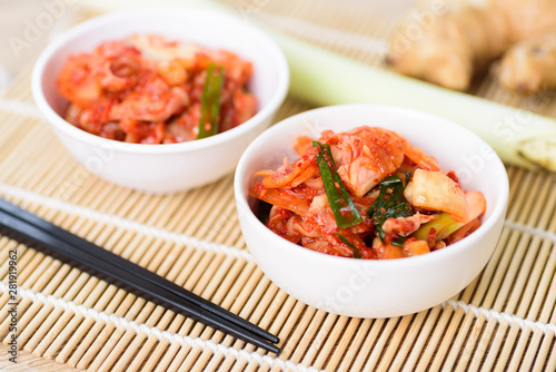 Kimchi cabbage in a bowl and ingredient, Korean food