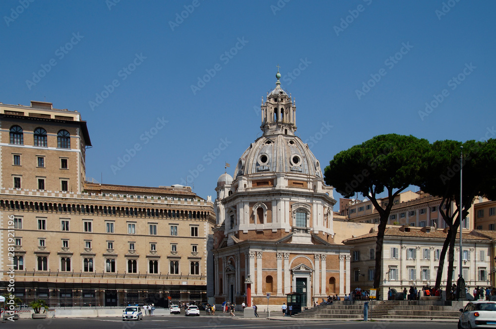 Church Santa Maria di Loreto near the Forum of Caesar - Viaggio nei Fori , view from from Via dei Fori Imperiali street, Rome, Italy