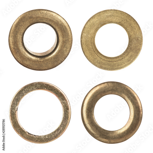 Photos Set eyelets, flat washer and grommets on an isolated white background