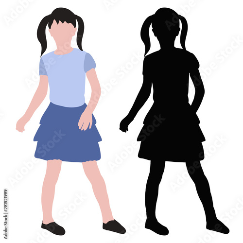 silhouette and flat style child girl rejoices