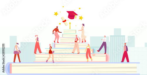 Diverse Students Group Walking Education Stairs