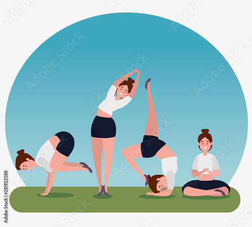 women practice yoga pose exercise