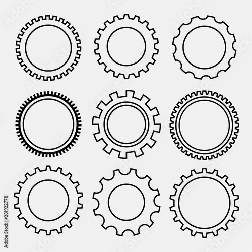 set of line style gear symbols